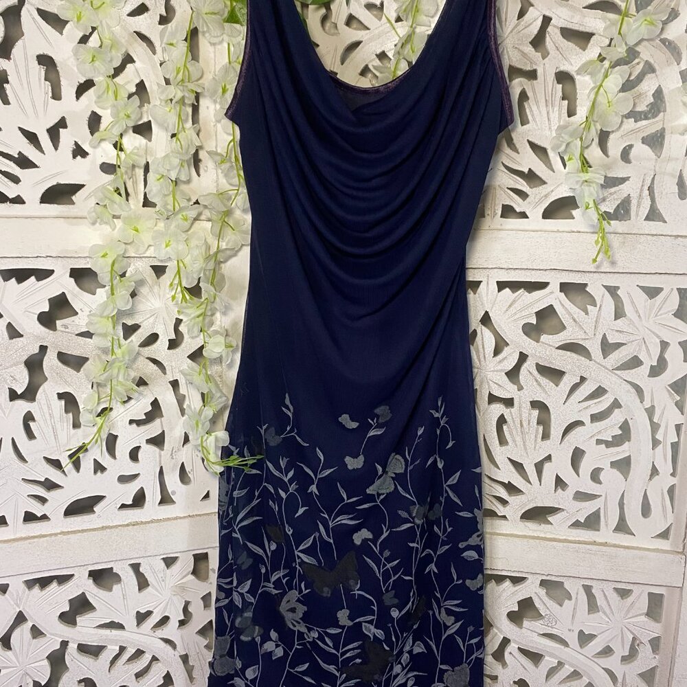 1990s All That Jazz Navy Blue Butterfly Dress